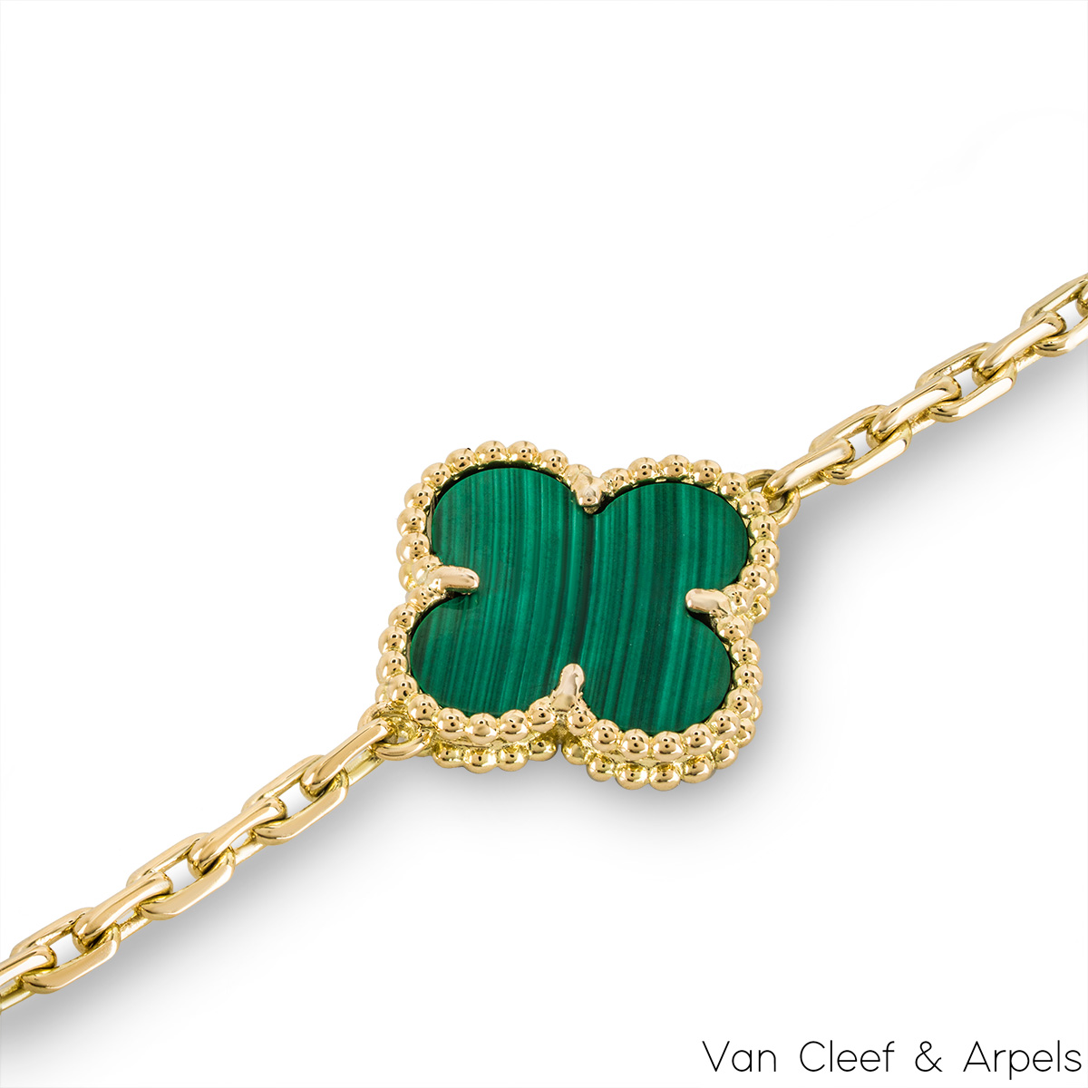 Van Cleef & Arpels Malachite Vintage Alhambra Bracelet VCARL80900 Rich Diamonds